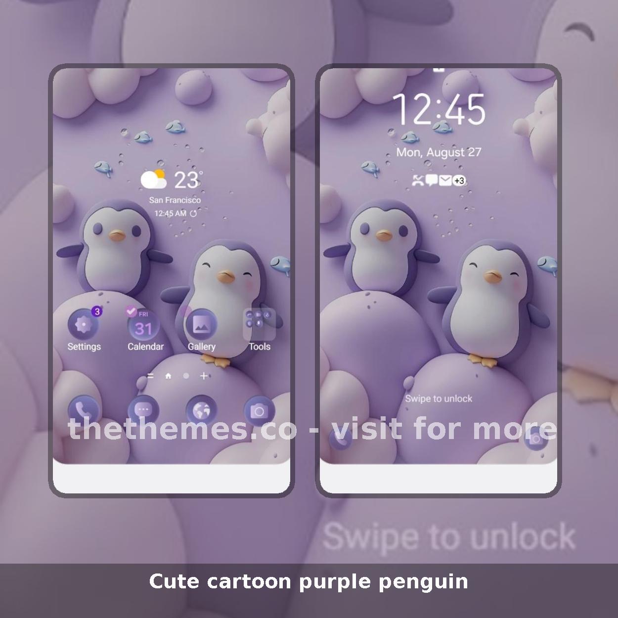 Cute cartoon purple penguin