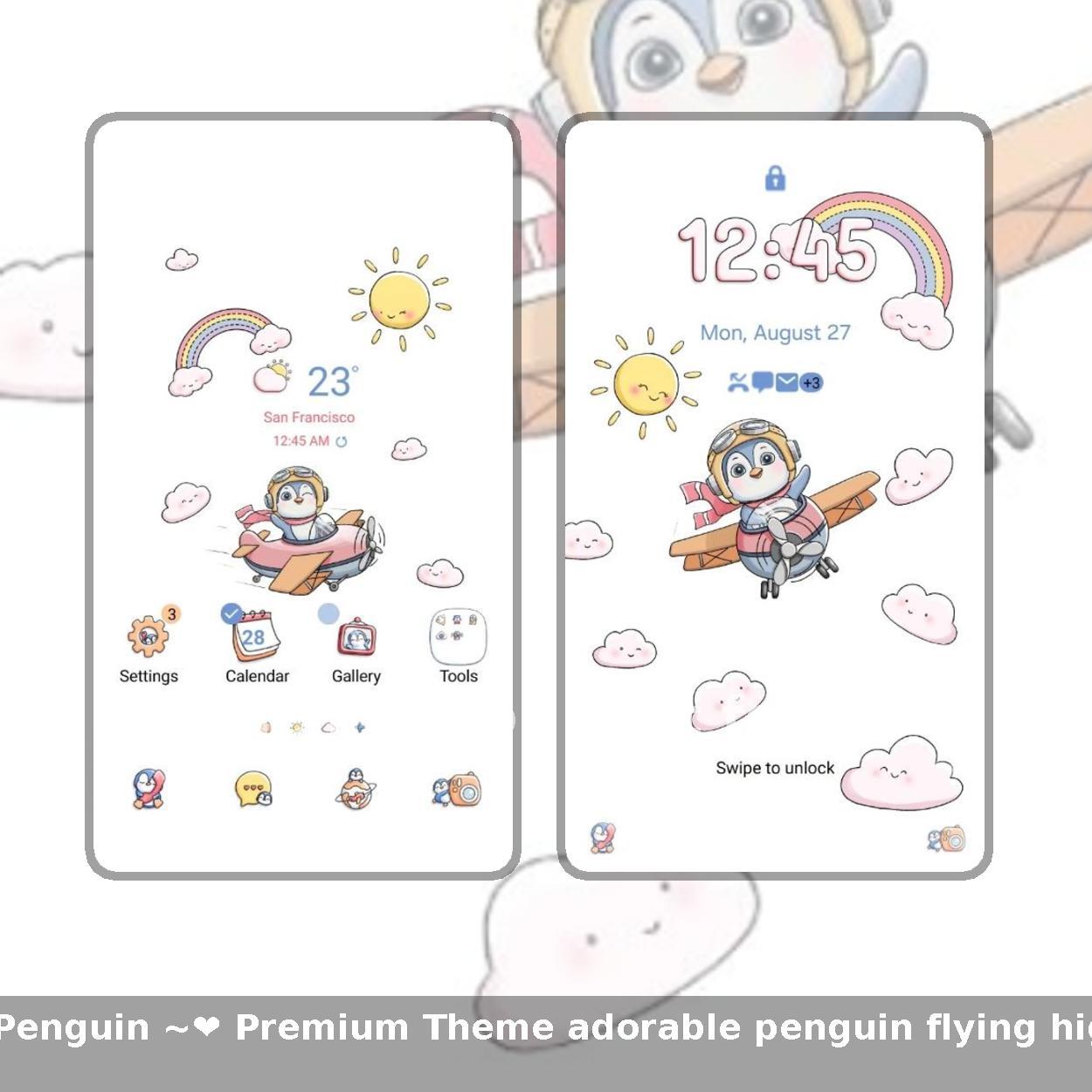 ❤️Mun❤️ Sky Penguin ~❤️ Premium Theme adorable penguin flying high in the sky